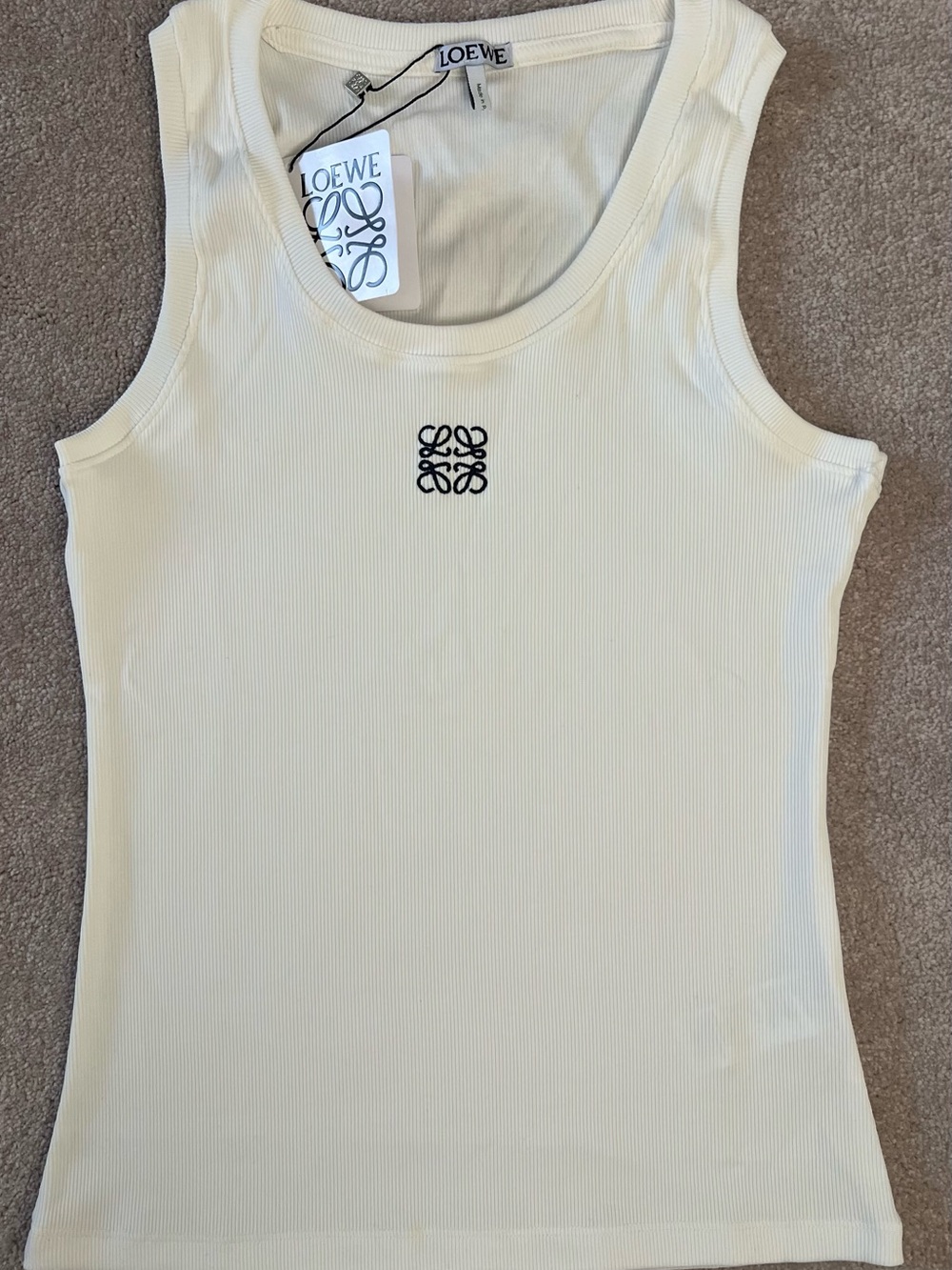 Loewe White Ribbed Tank Top with Anagram Logo L